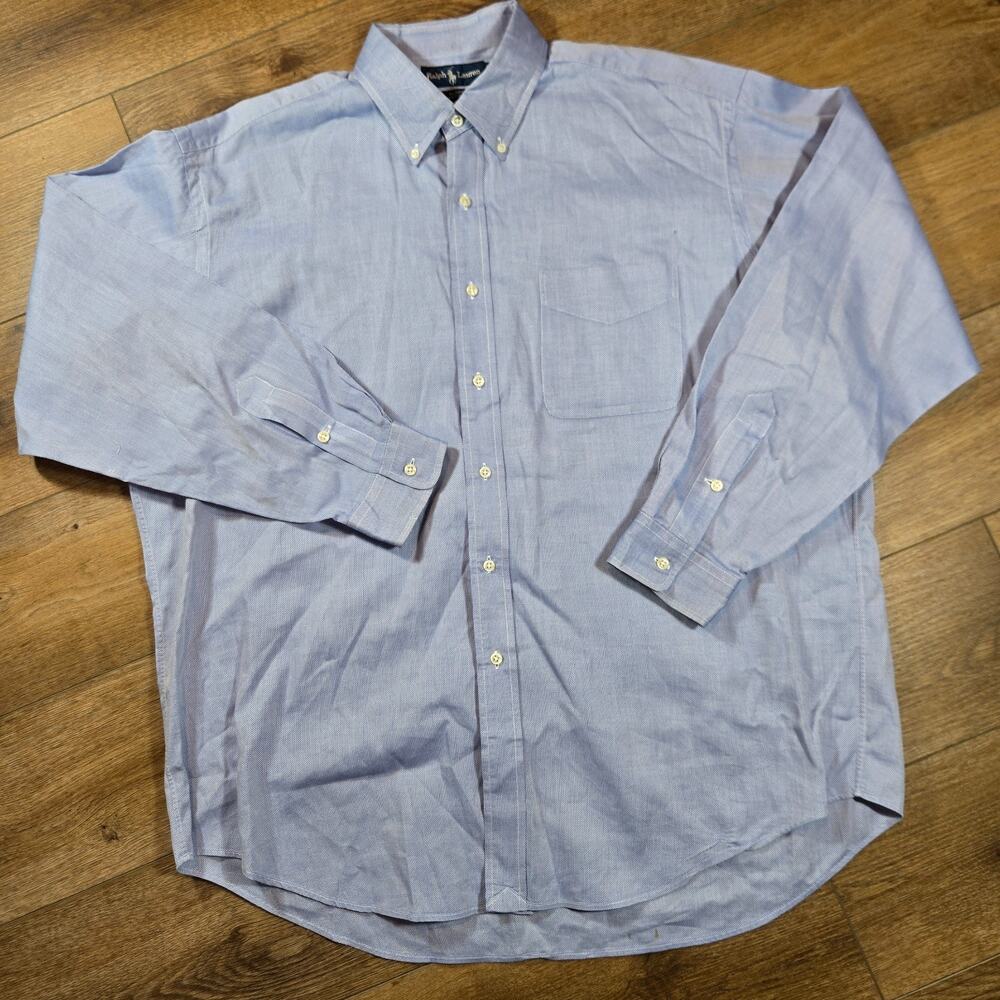 Ralph Lauren Blake Shirt Mens XL Blue Micro Check 2 Ply Cotton Preppy Hong Kong